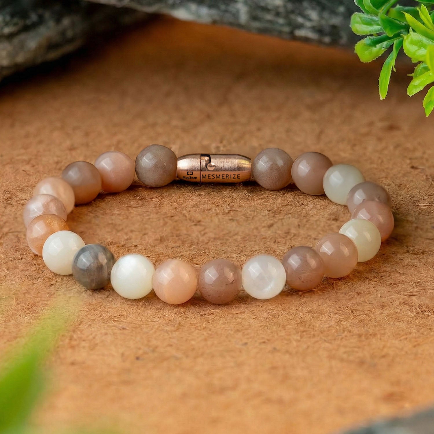 Calming Multi Moon Natural Stone Bracelet with MagSnap