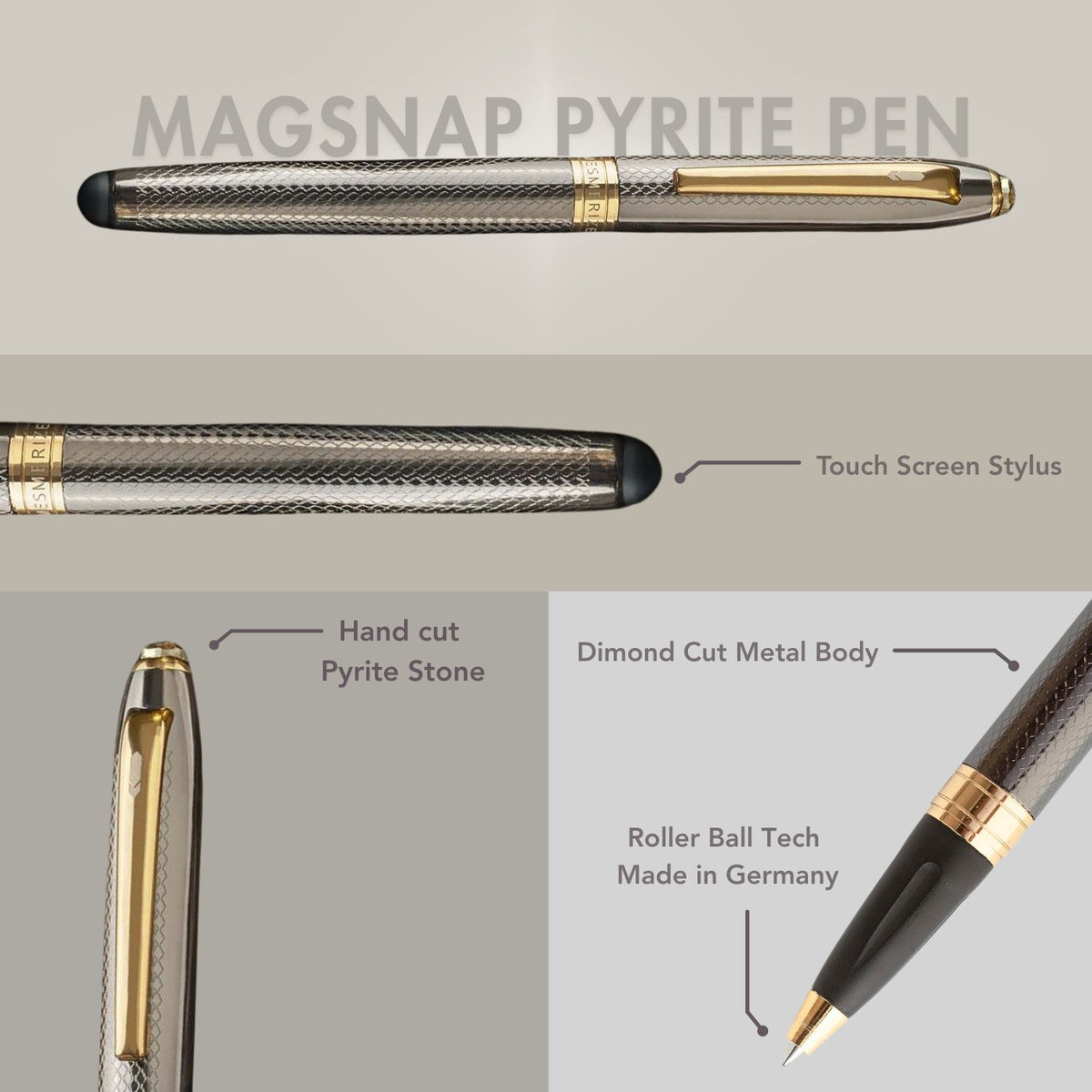 Pyritre Pen Pyrite 2 in 1 MagSnap Roller Ball Pen with Stylus by Mesmerize