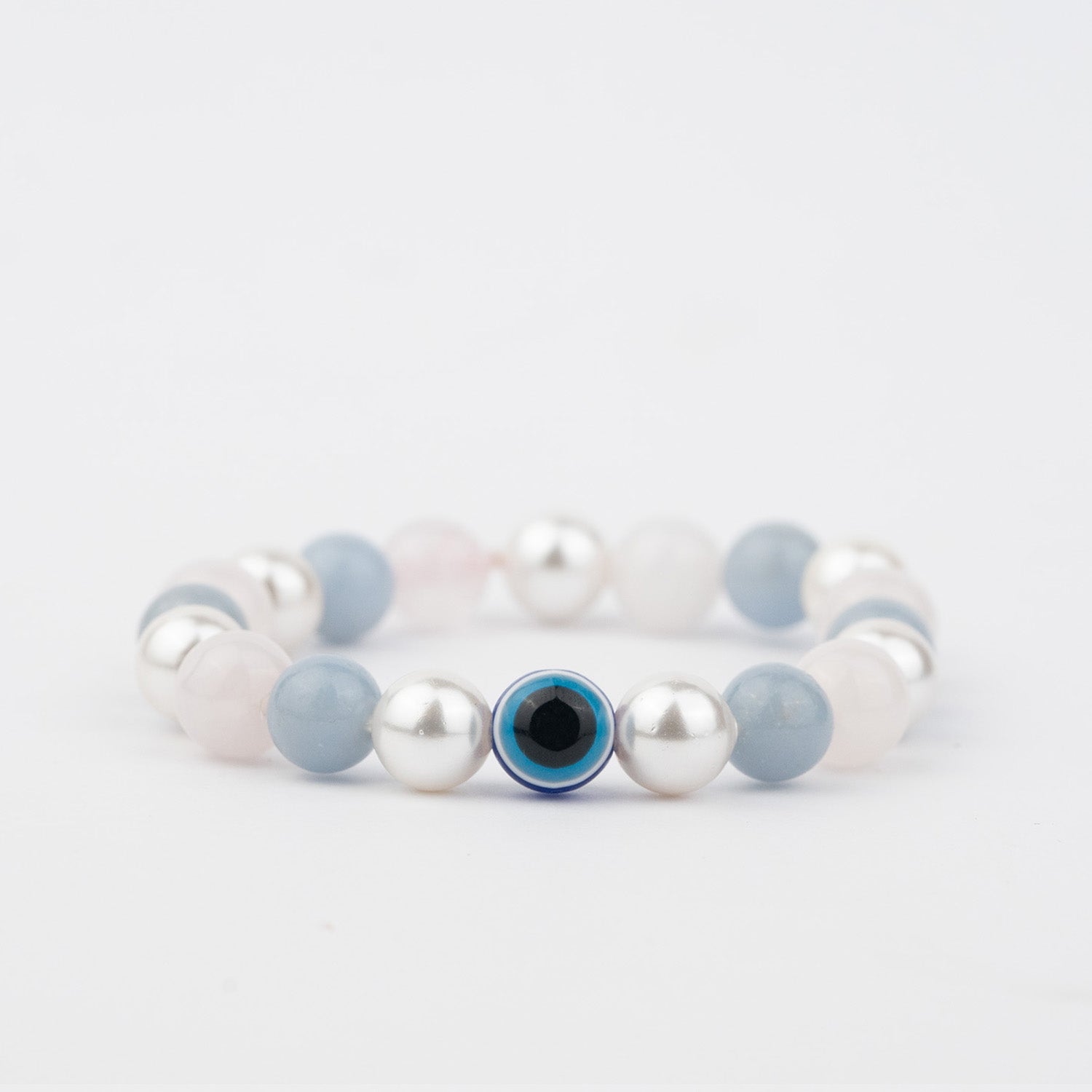 Natural Stone Jewellery Protective Evil Eye Blue Angelite Elastic Bracelet