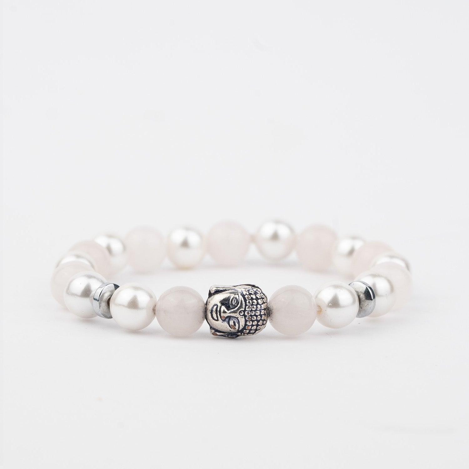 Natural Stone Jewellery Love & Peace Rose Quartz Buddha Natural Stone Elastic Bracelet
