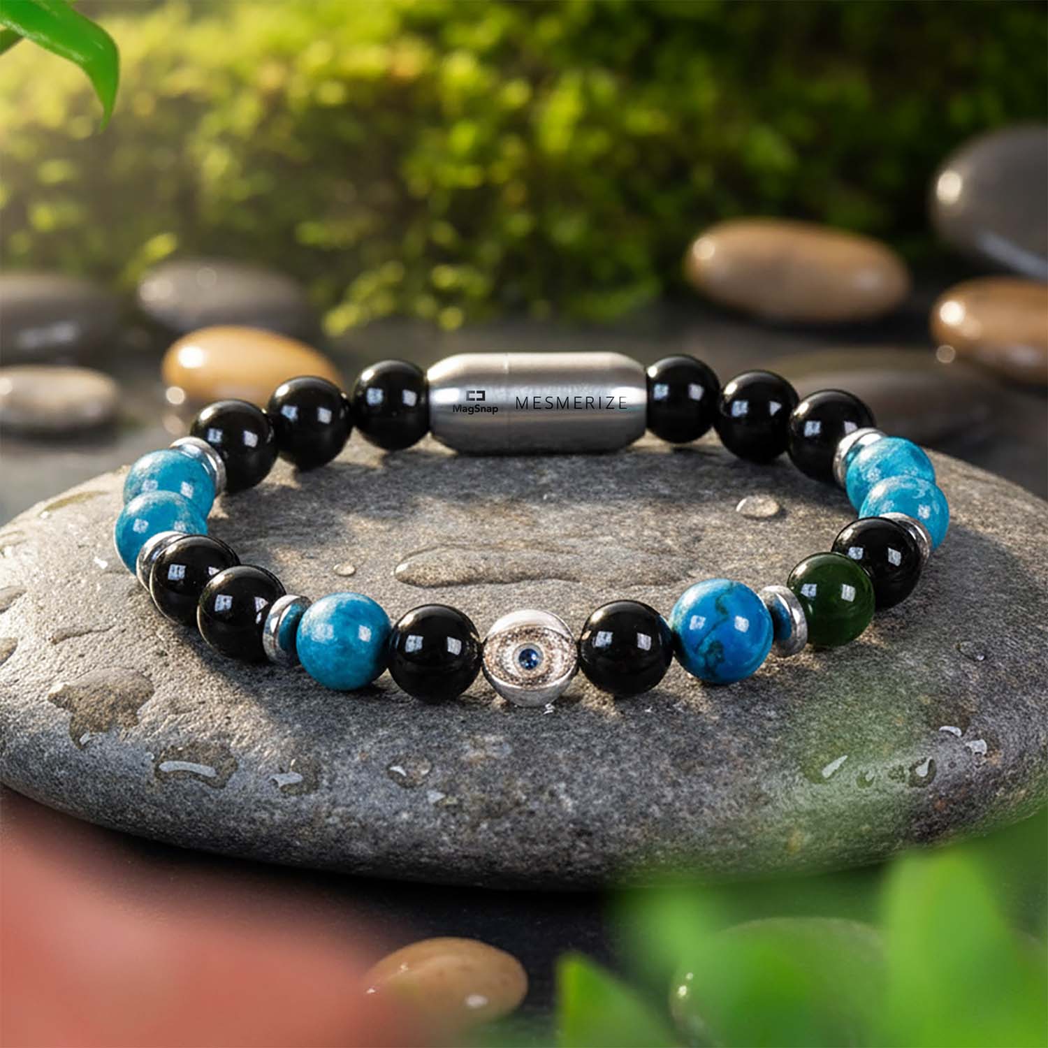 925 Sterling Silver Aegis Evil Eye Natural Stone Bracelet with Magsnap2