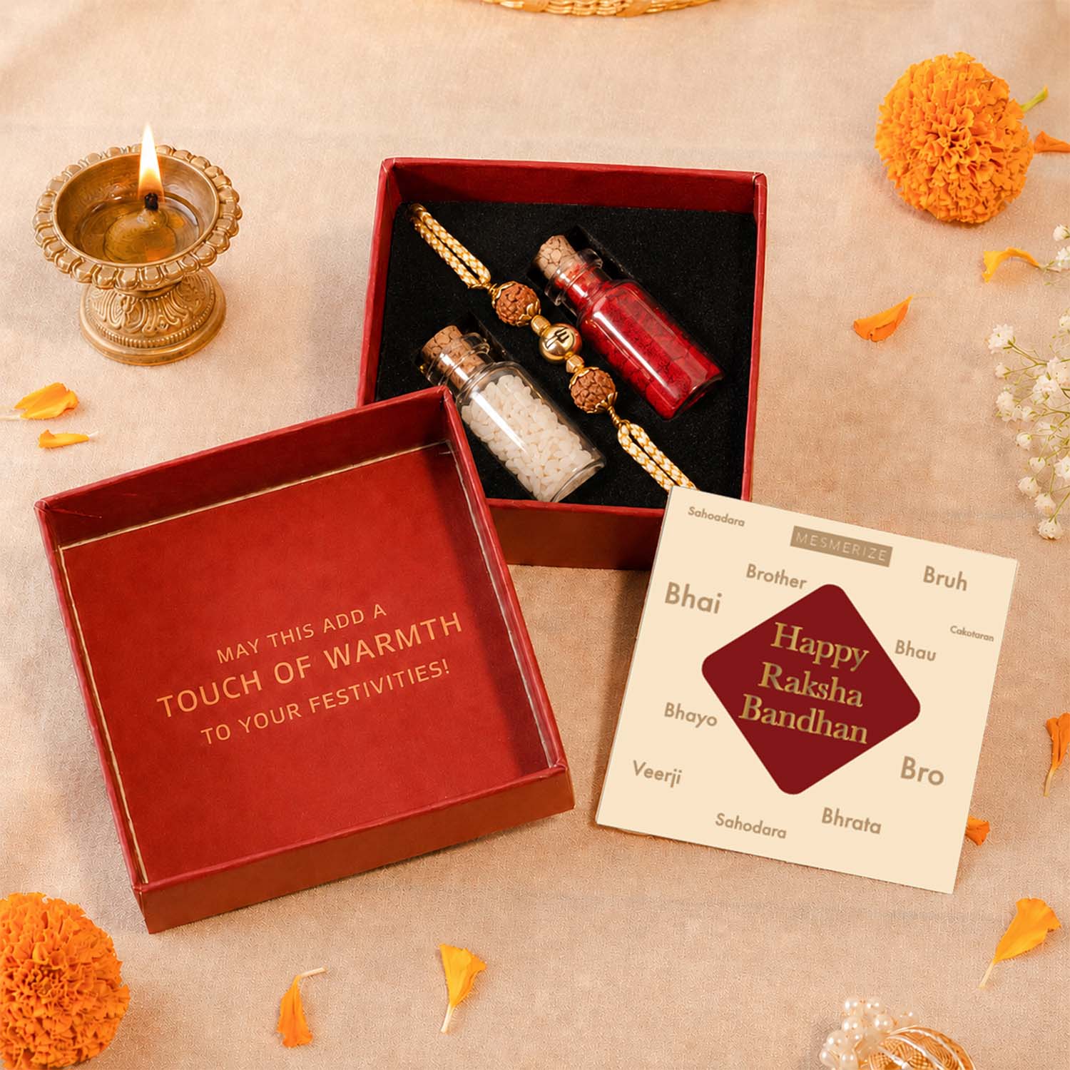 925 Sterling Silver Spiritual Rudraksh Trishul Natural Stone Rakhi Hamper