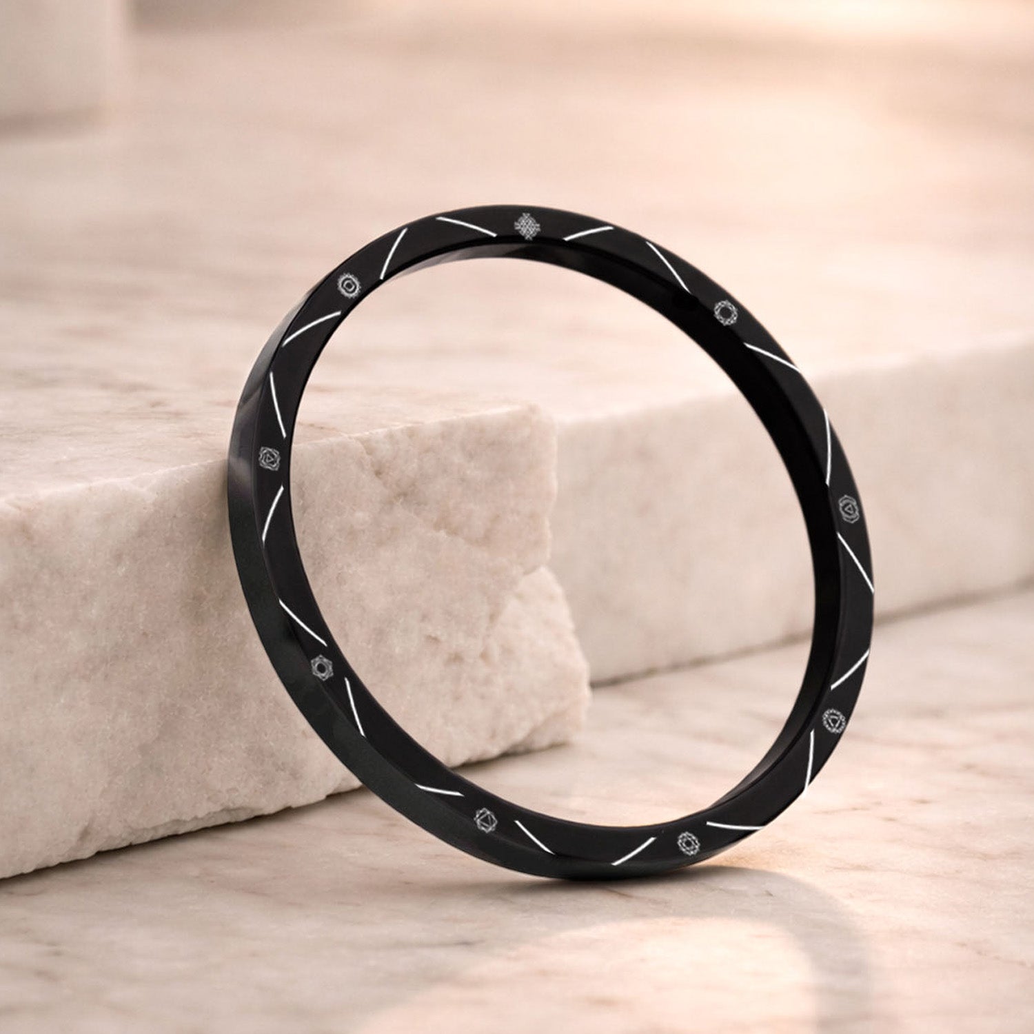 9 Chakra MicroCarved Classic Round Kada Black