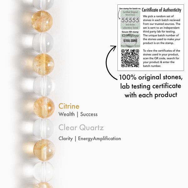 Abundance Citrine and Clear Quartz Natural Stone Bracelet With Magsnap