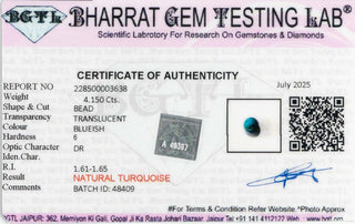 African Turquoise lab certificate 4