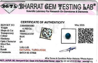 African Turquoise lab certificate 3