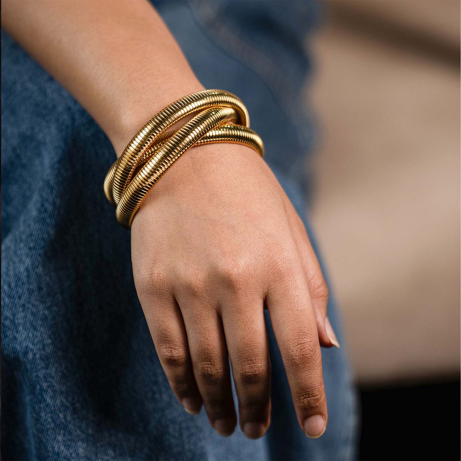Amara Triple Layered 18k Gold Bangle Bracelet