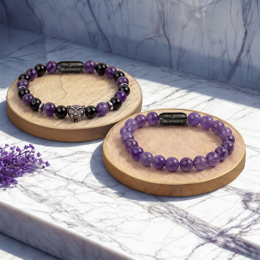 Amethyst Natural Stone Couple Bracelet with Magsnap 4