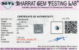 Angelite lab certificate 5