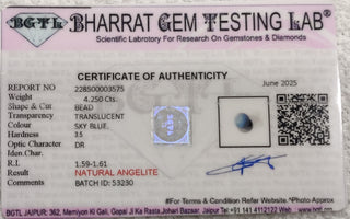 Angelite lab certificate 4