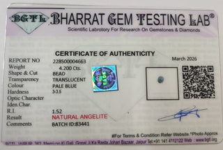 Angelite lab certificate 9