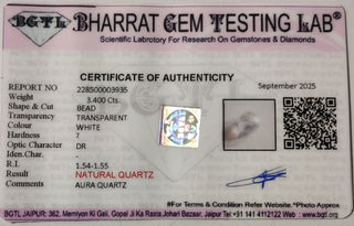Aura Quartz lab certificate 1
