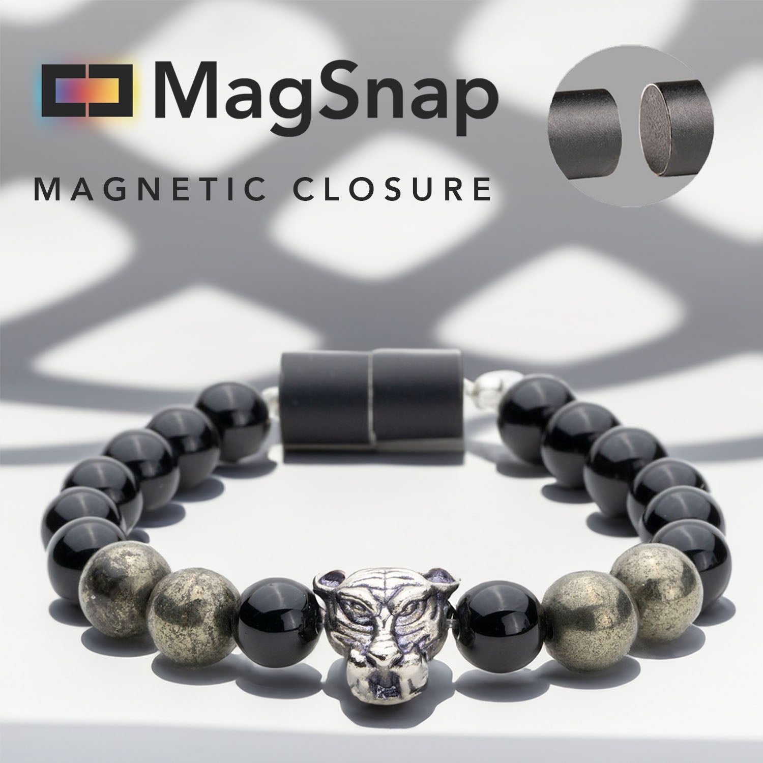Natural Stone Jewellery Black Panther Natural Stone Bracelet with MagSnap