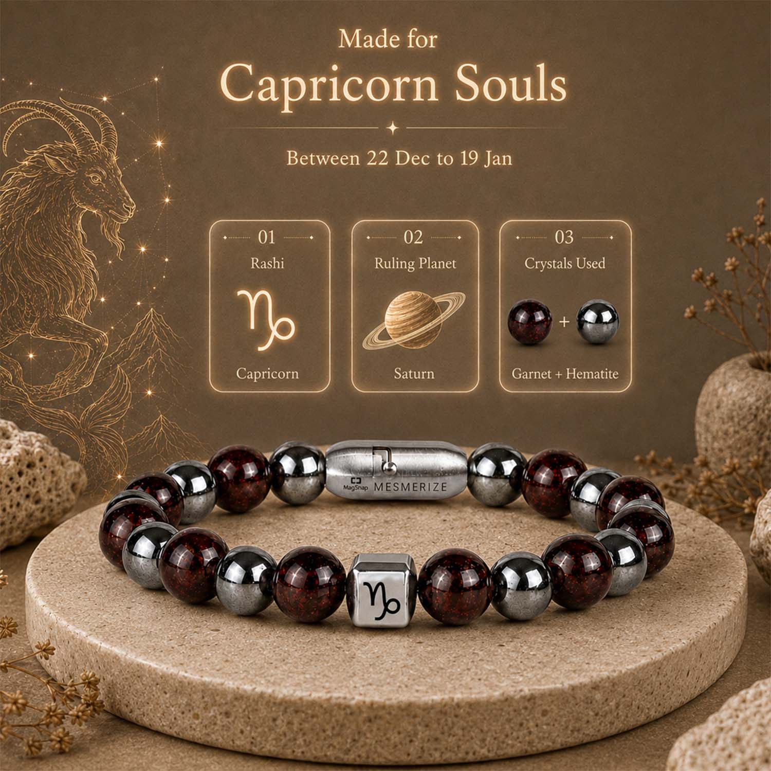 Capricorn (Makar) Zodiac Stone Bracelet with MagSnap 4