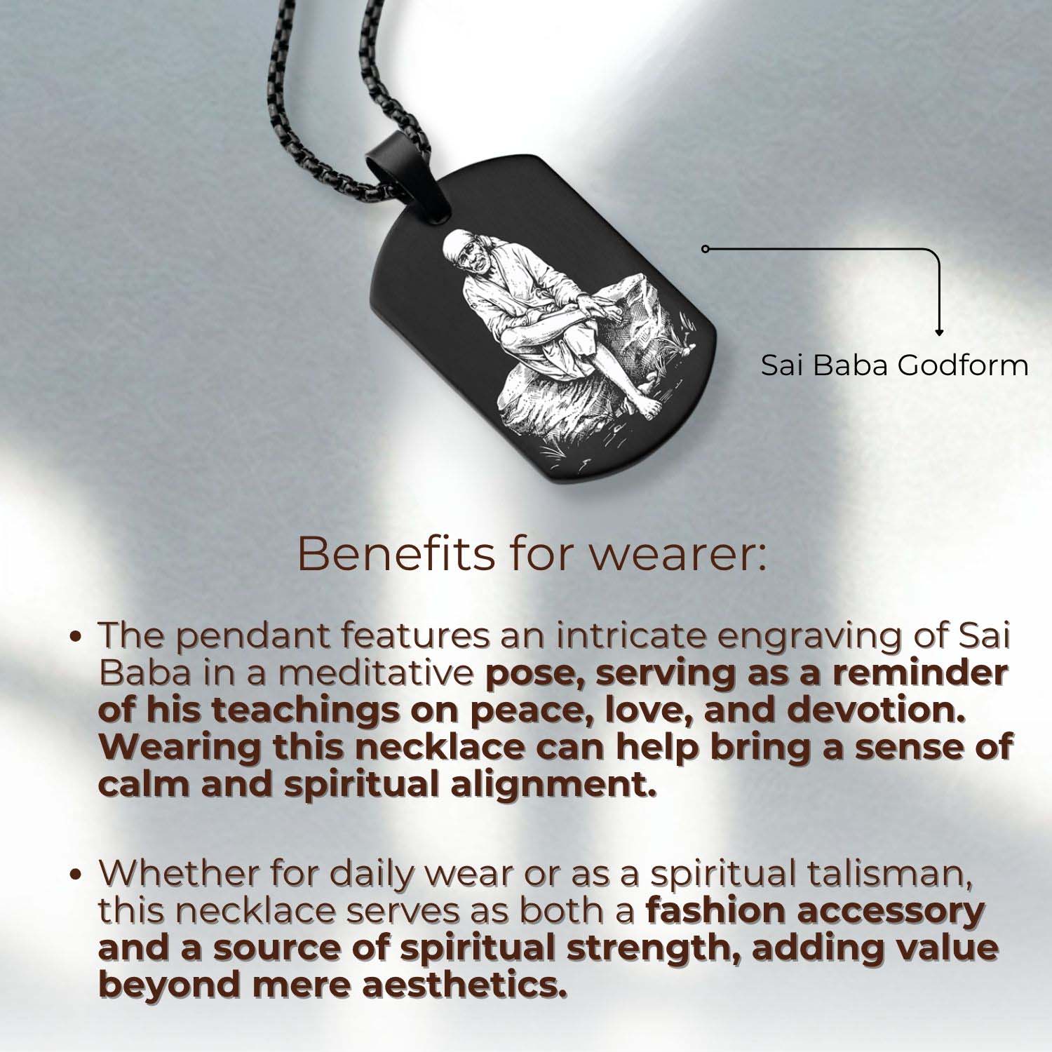 Divine Sai Baba Godform Tag Necklace Gold