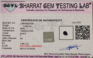 Black Obsidian lab certificate 3