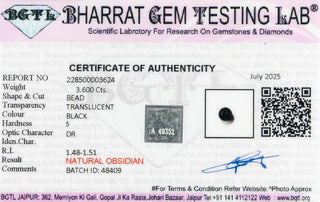 Black Obsidian lab certificate 2