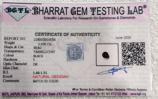 Black Obsidian lab certificate 1