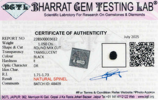 Black Spinel lab certificate 4