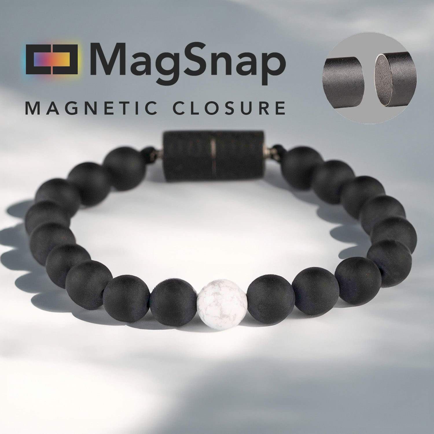 Natural Stone Jewellery Black Onyx and Howlite Bracelet With MagSnap