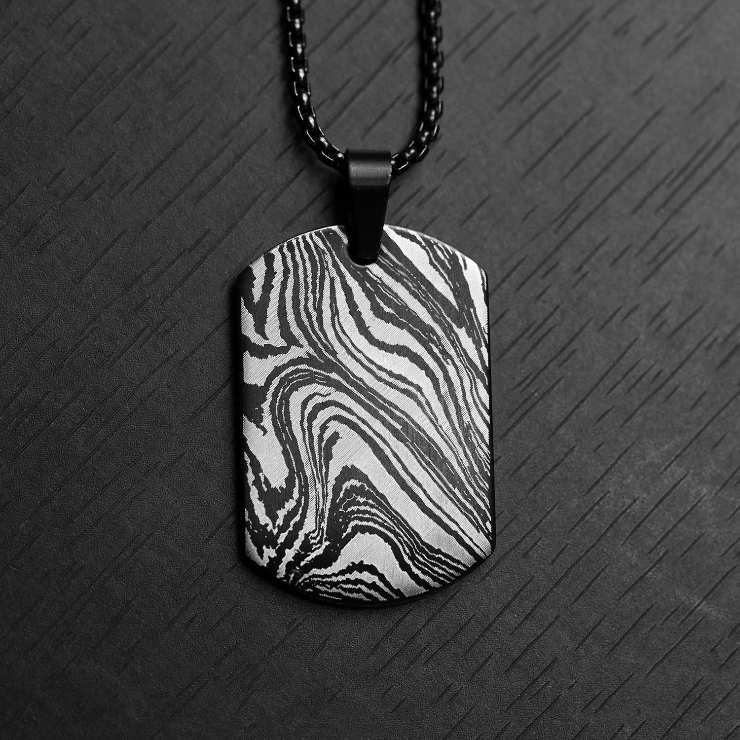 Damascus Steel Army Dog Tag Necklace Black