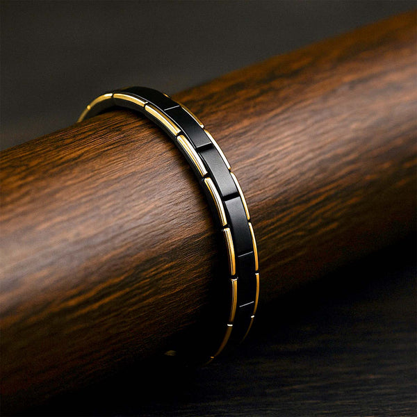 Black & Gold Dual Finish Steel Link Bracelet