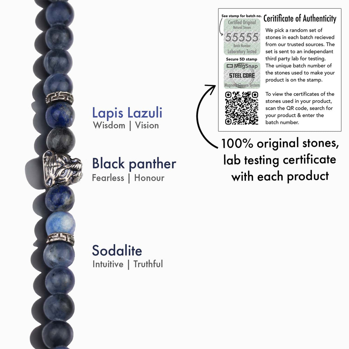 Wisdom Lapis Lazuli Natural Stone Panther Bracelet With Magsnap 2