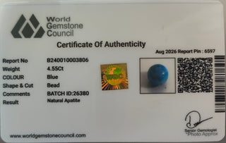Blue Apatite lab certificate 13
