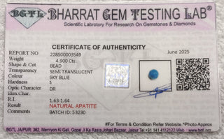 Blue Apatite lab certificate 5