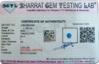 Blue Apatite lab certificate 8