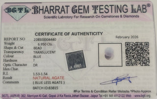 Blue Lace Agate lab certificate 2
