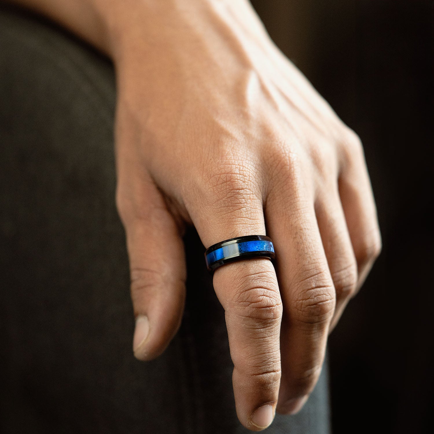 Black Flash Blue Inlay Ring
