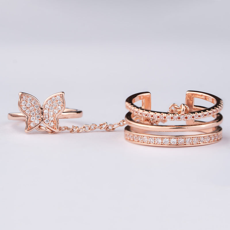 Rose Gold Butterfly Mid Layered Adjustable Ring