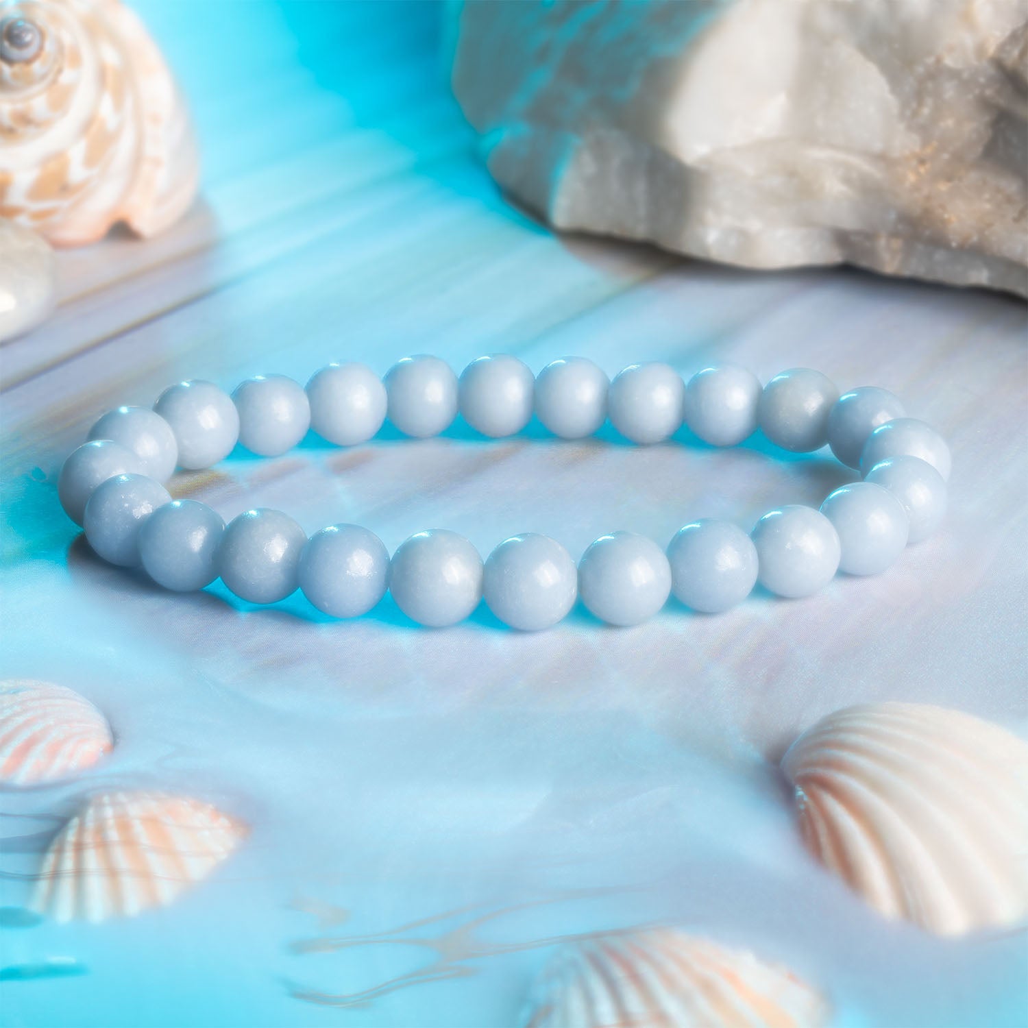 Calming Angelite Natural Stone Elastic Bracelet