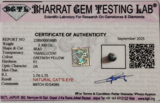 Cat Eye lab certificate 1
