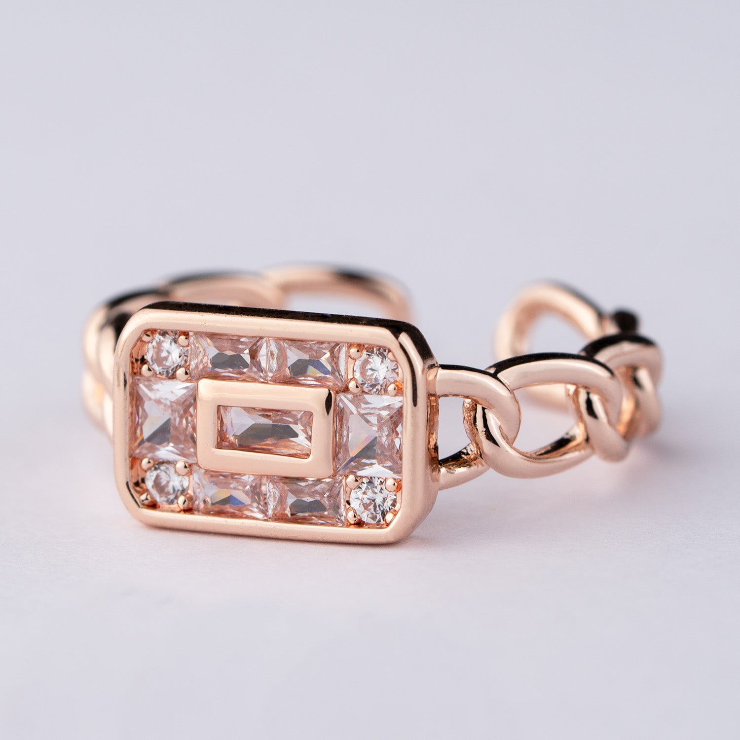 W Premium Jewellery Curb Chain Diamond Adjustable Ring