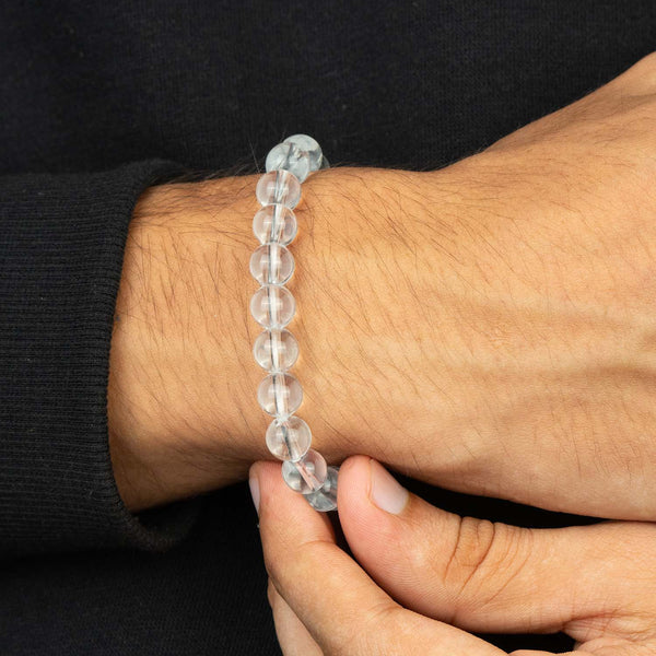 Pure Clear Quartz Natural Stone Bracelet With Magsnap For Men