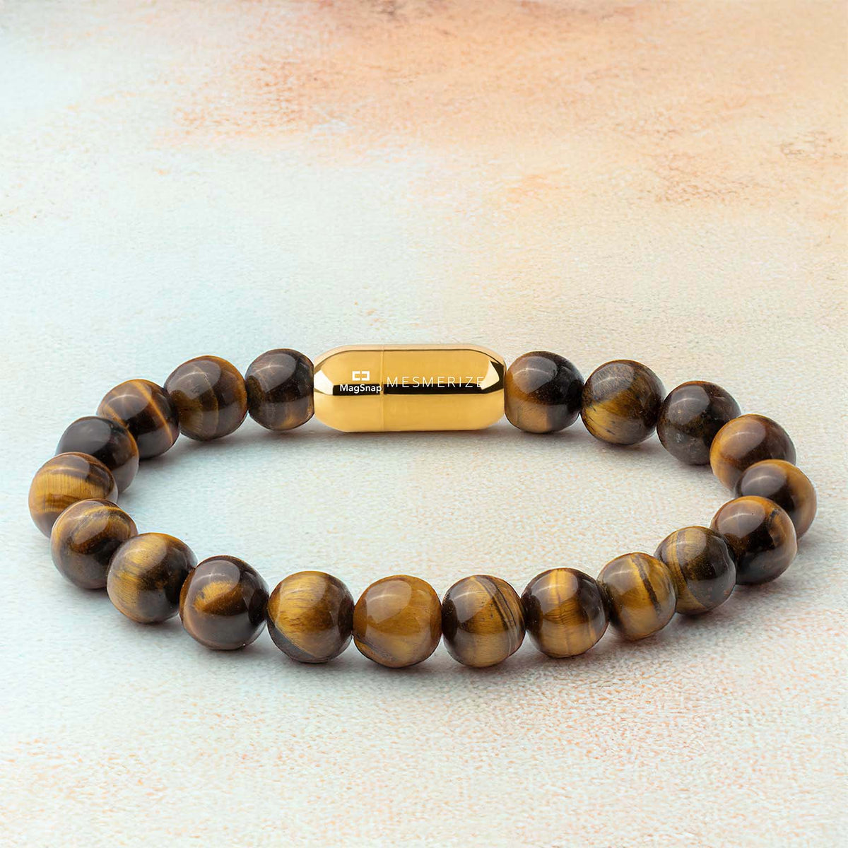 Tiger Eye Natural Stone Bracelet with MagSnap FOR MEN by Mesmerize