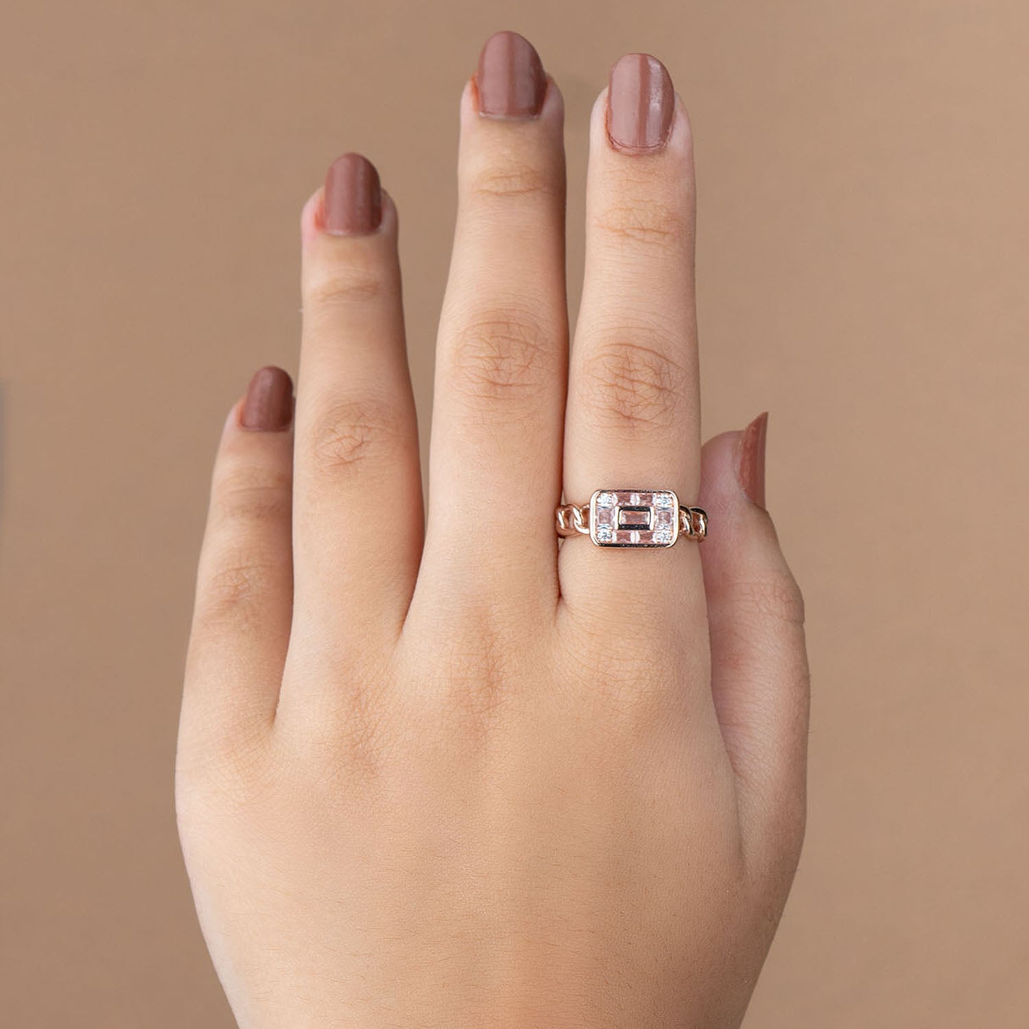W Premium Jewellery Curb Chain Diamond Adjustable Ring