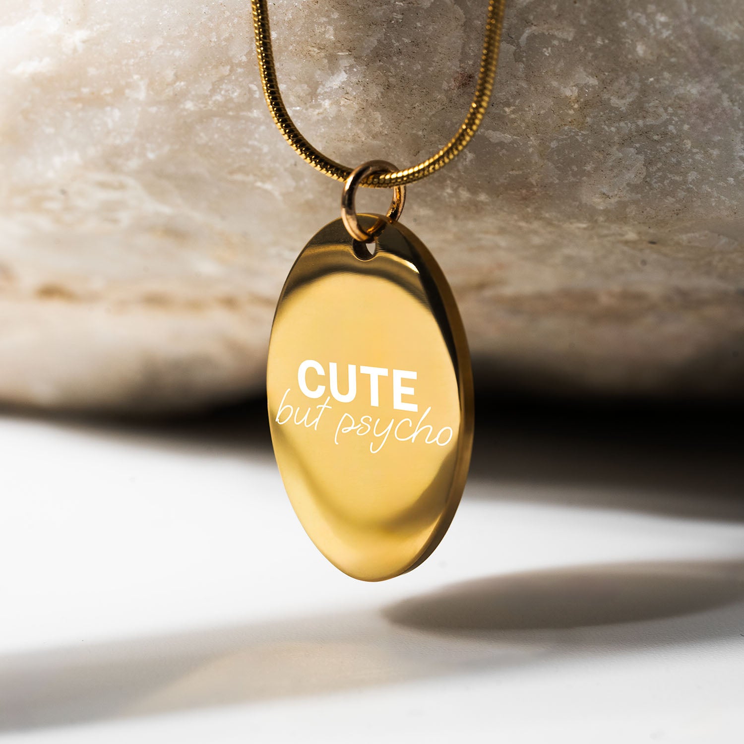 Cute But Psycho Oval Necklace Gold