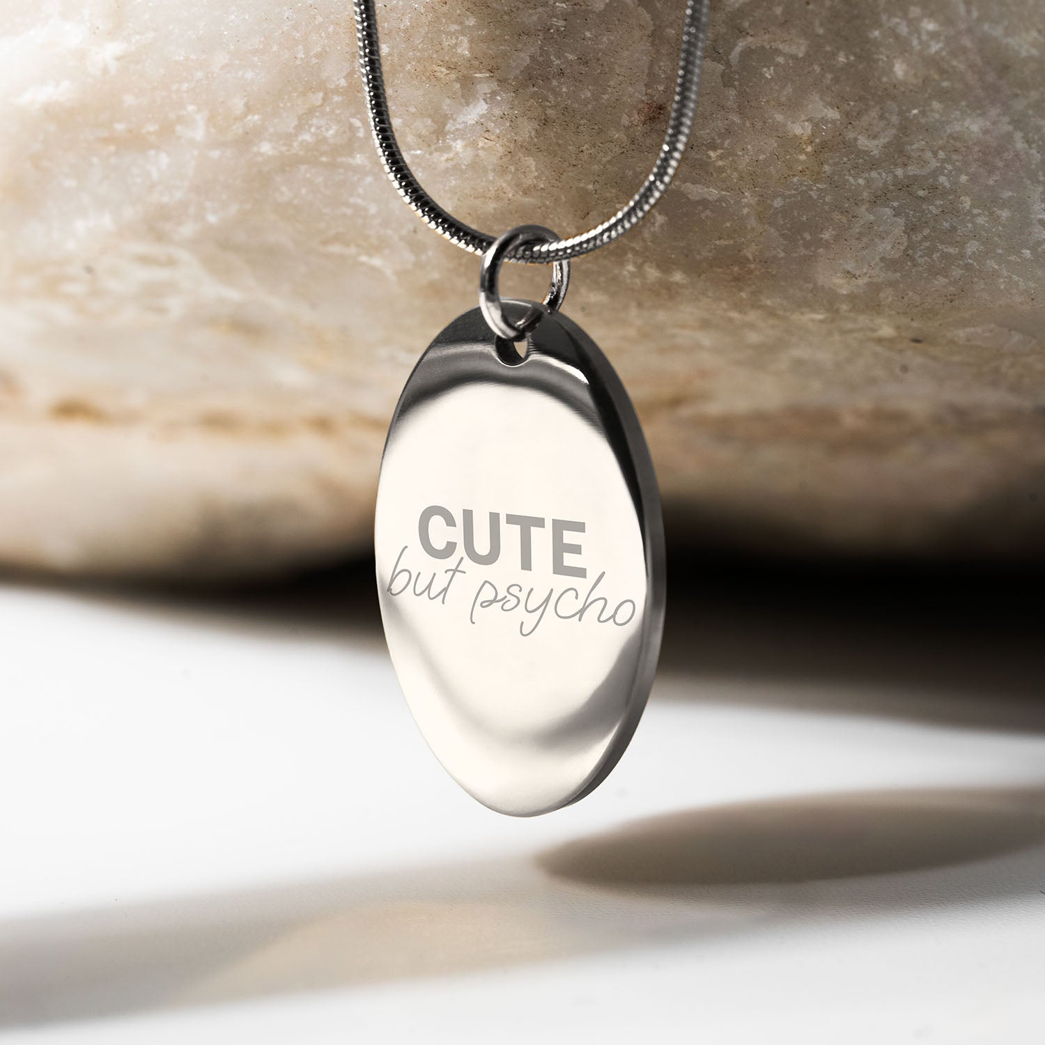 Cute But Psycho Oval Necklace Silver