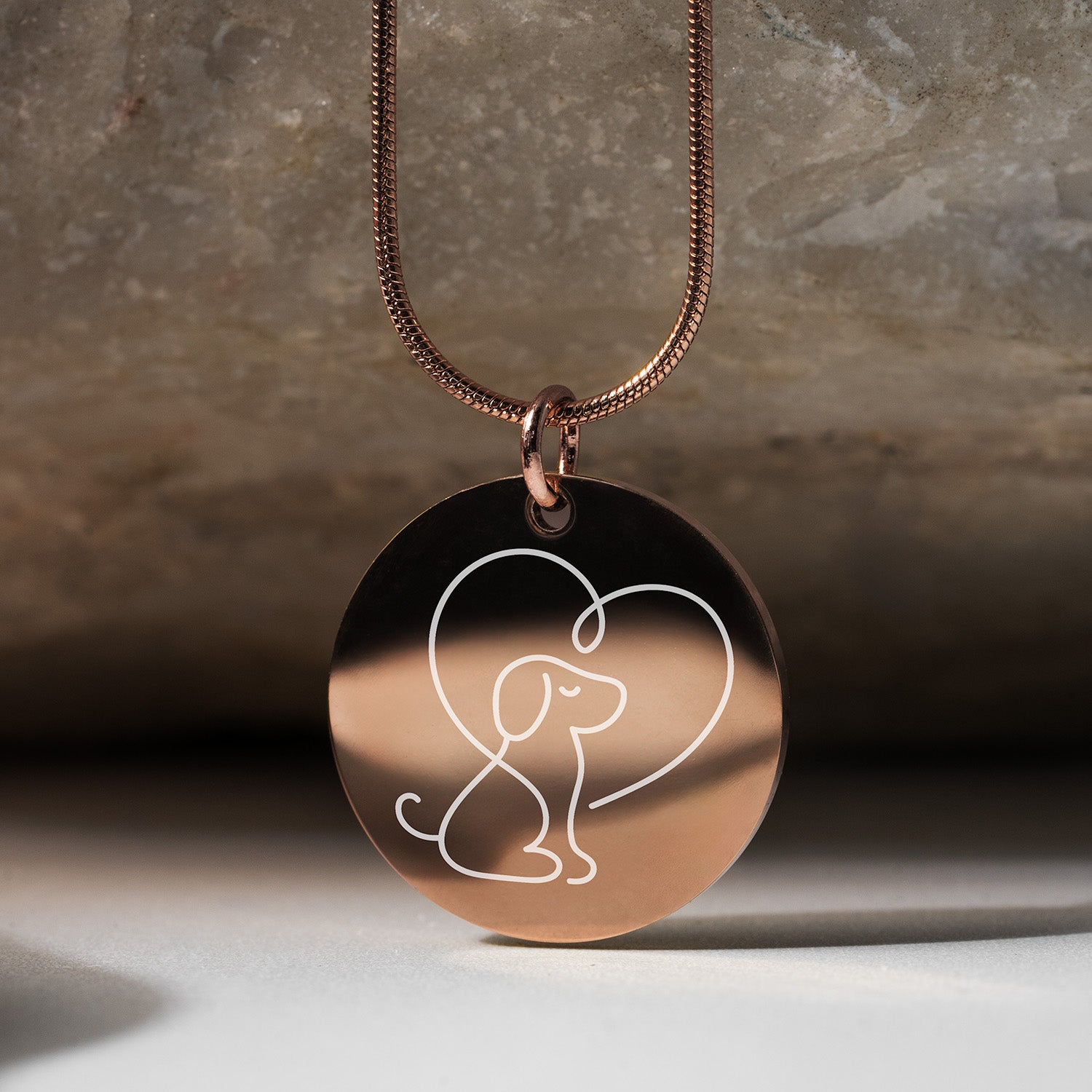 Cute Dog Circle Necklace Rose Gold