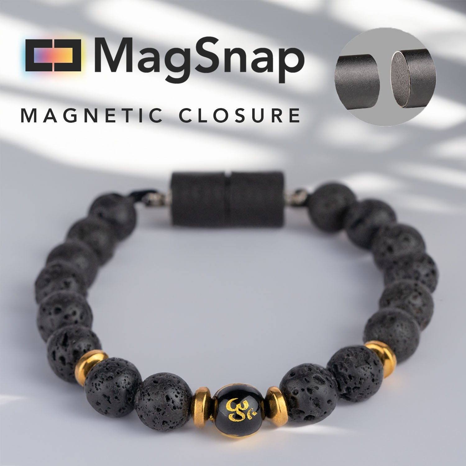 Natural Stone Jewellery Divine Lava Natural Stone Om Bracelet with MagSnap