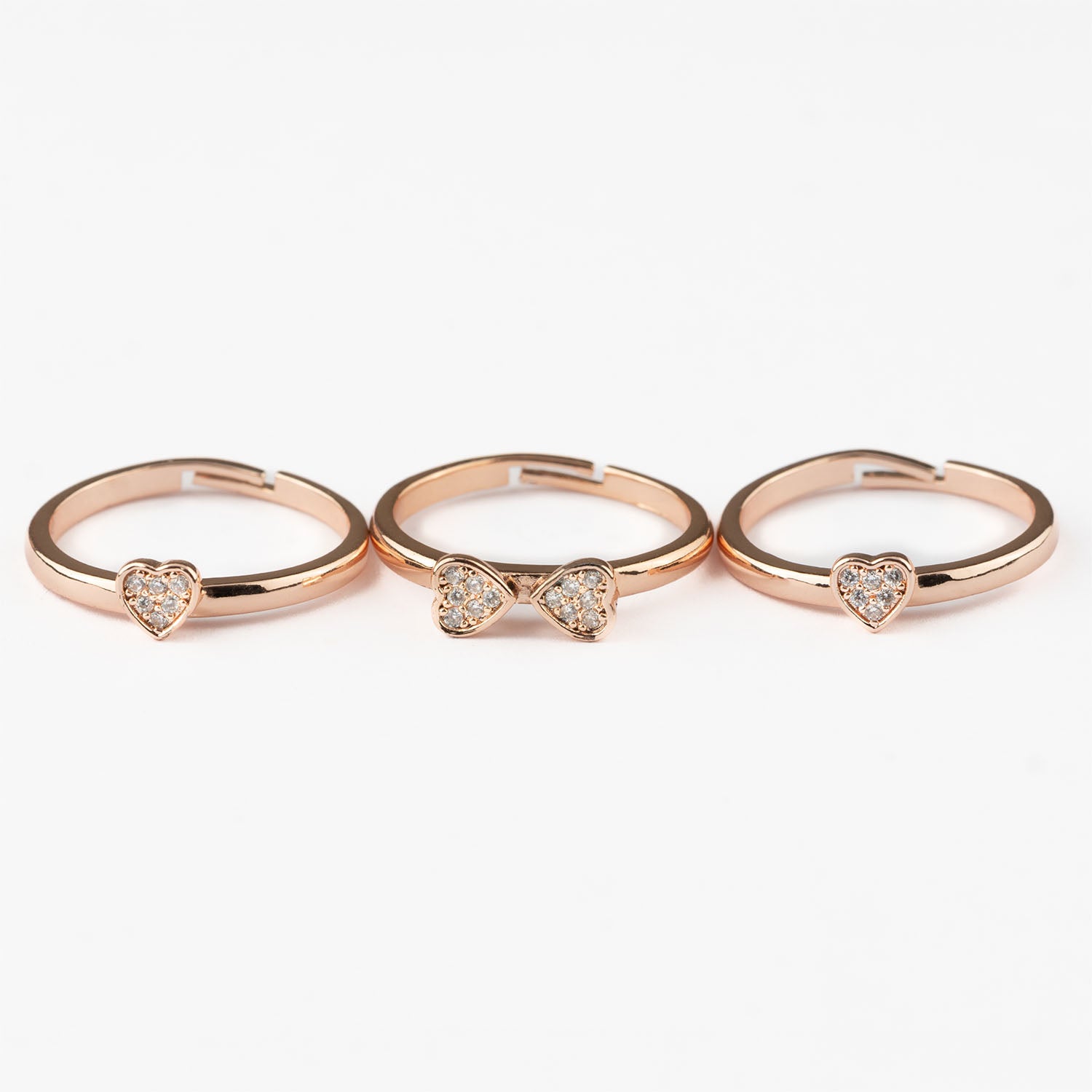 W Premium Jewellery Rose Gold Clover Heart Rings (Pack Of 3)