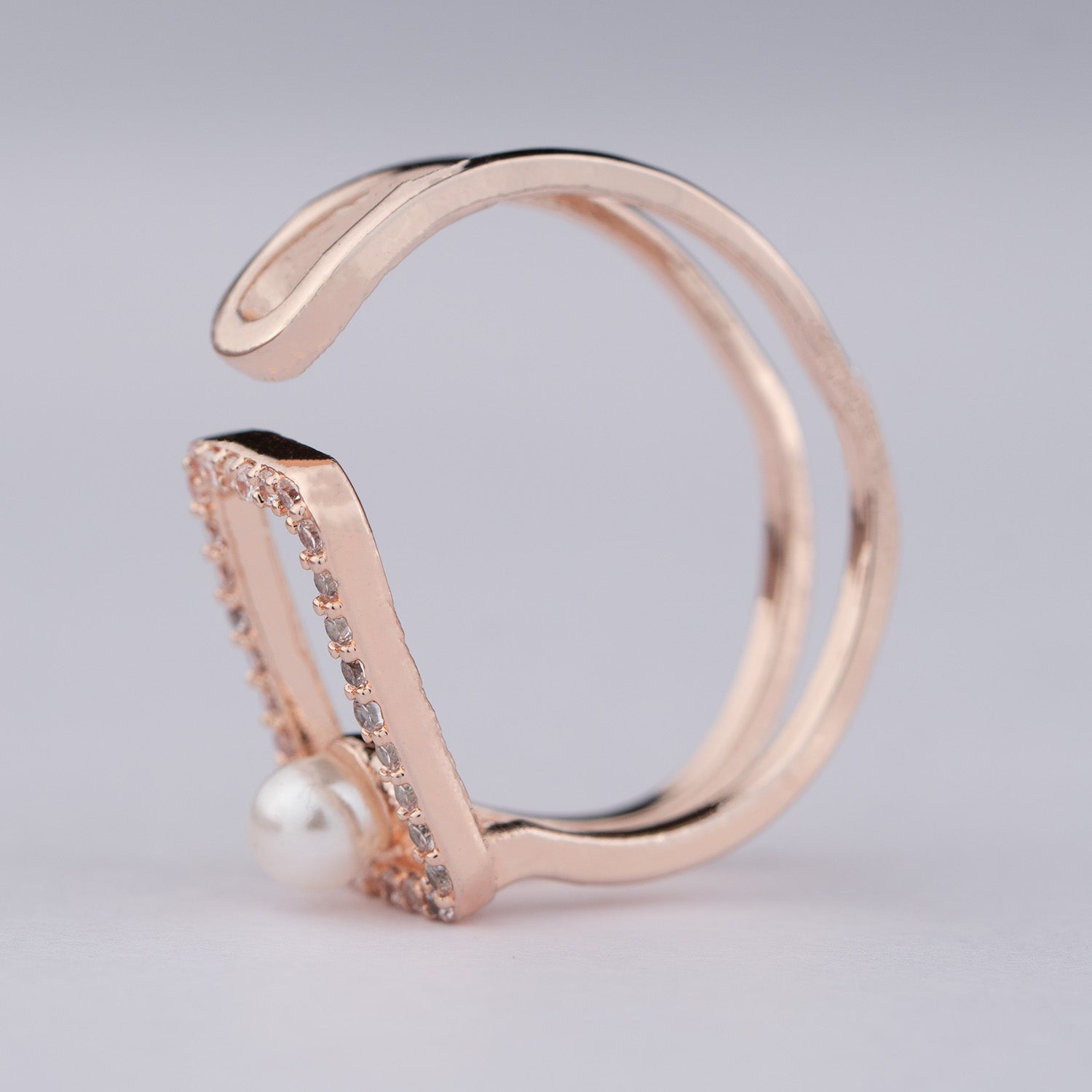 Rose Gold Pearl Diamond Adjustable Ring- Mesmerize India