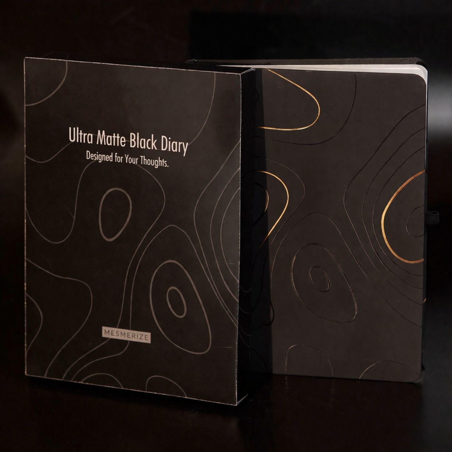 Matte Black Foil Print Diary with Pen