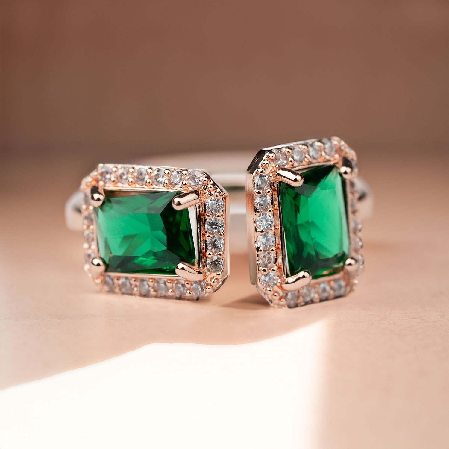 Double Emerald Stone Adjustable Ring