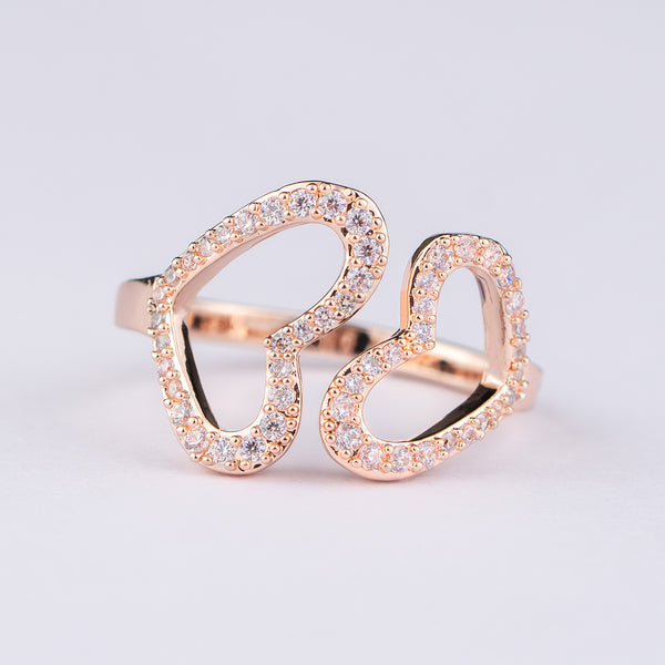 Rose Gold Dual Heart Adjustable Ring