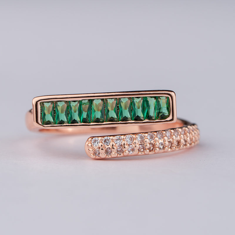 Rose Gold Green Crystal Diamond Adjustable Ring