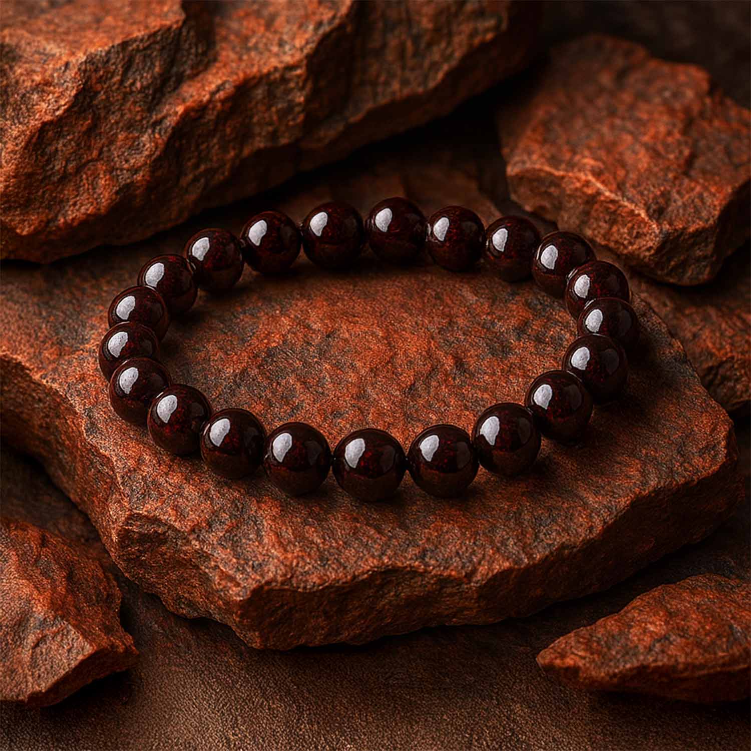 Energizing Garnet Natural Stone Elastic Bracelet